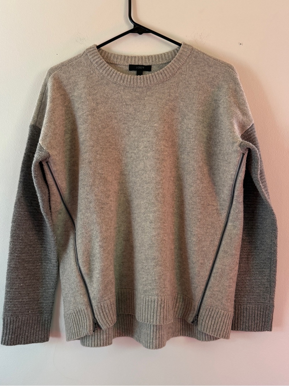 J.Crew Wool Crewneck Two Toned Sweater w/ Zippers size Small 100% wool